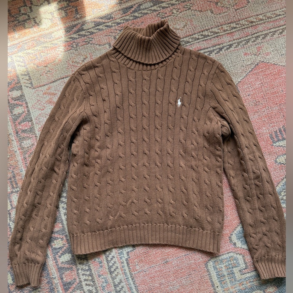 Ralph Lauren Brown Cable Knit Turtleneck Sweater